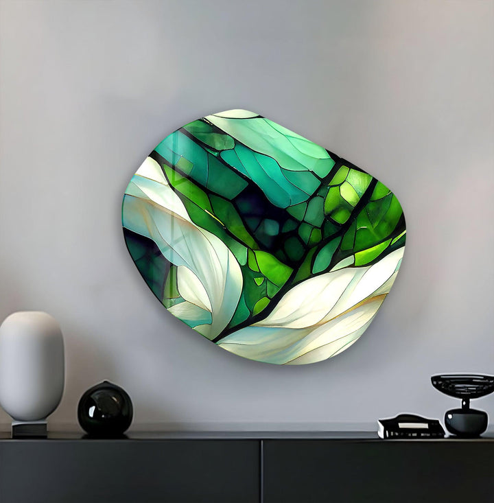 Green Stained Pattern Glass Wall Art, glass photo prints, glass picture prints
