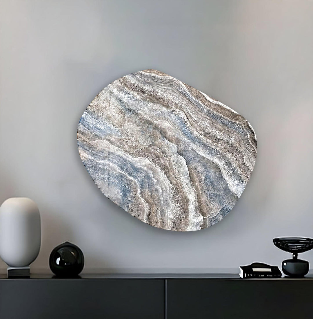 Blue & Beige Marble Oval Glass Wall Art, glass art painting, glass art for the Wall
