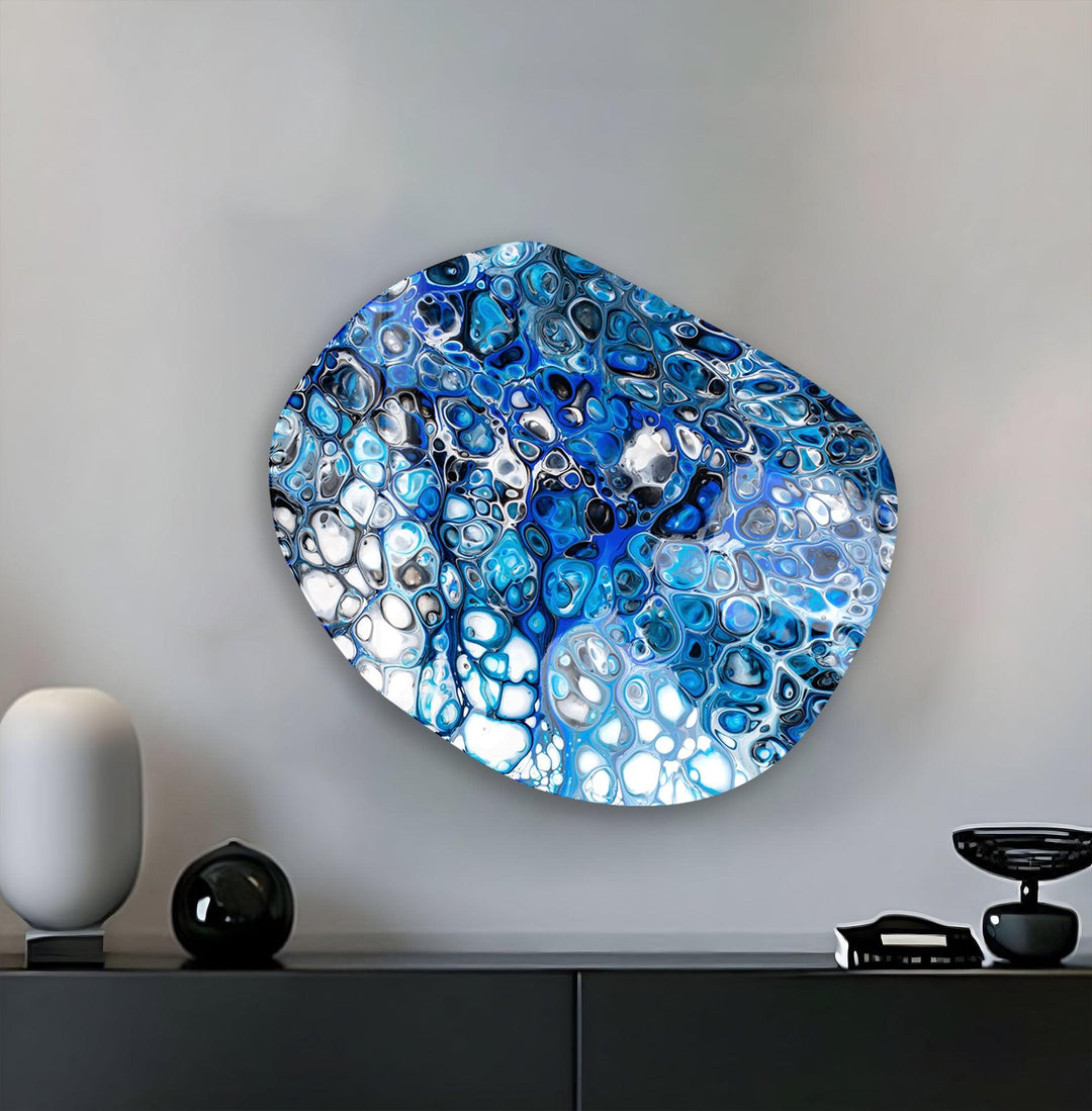 Blue Marbled Printing Glass Wall Art, photo print on glass, prints on glass wall art
