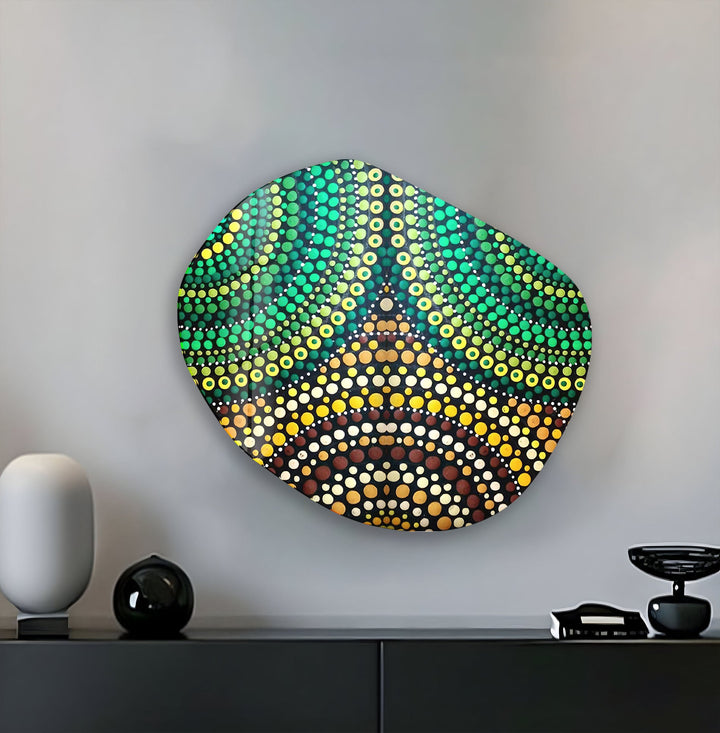 Green Mosaic Print Oval Glass Wall Art, glass art painting, glass art for the Wall
