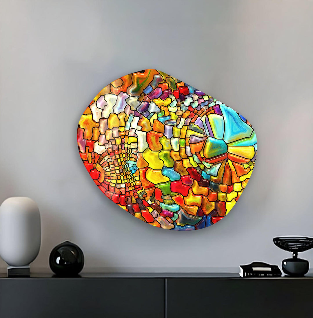 Stained Red Pattern Oval Glass Wall Art, glass pictures for Wall, glass prints wall art
