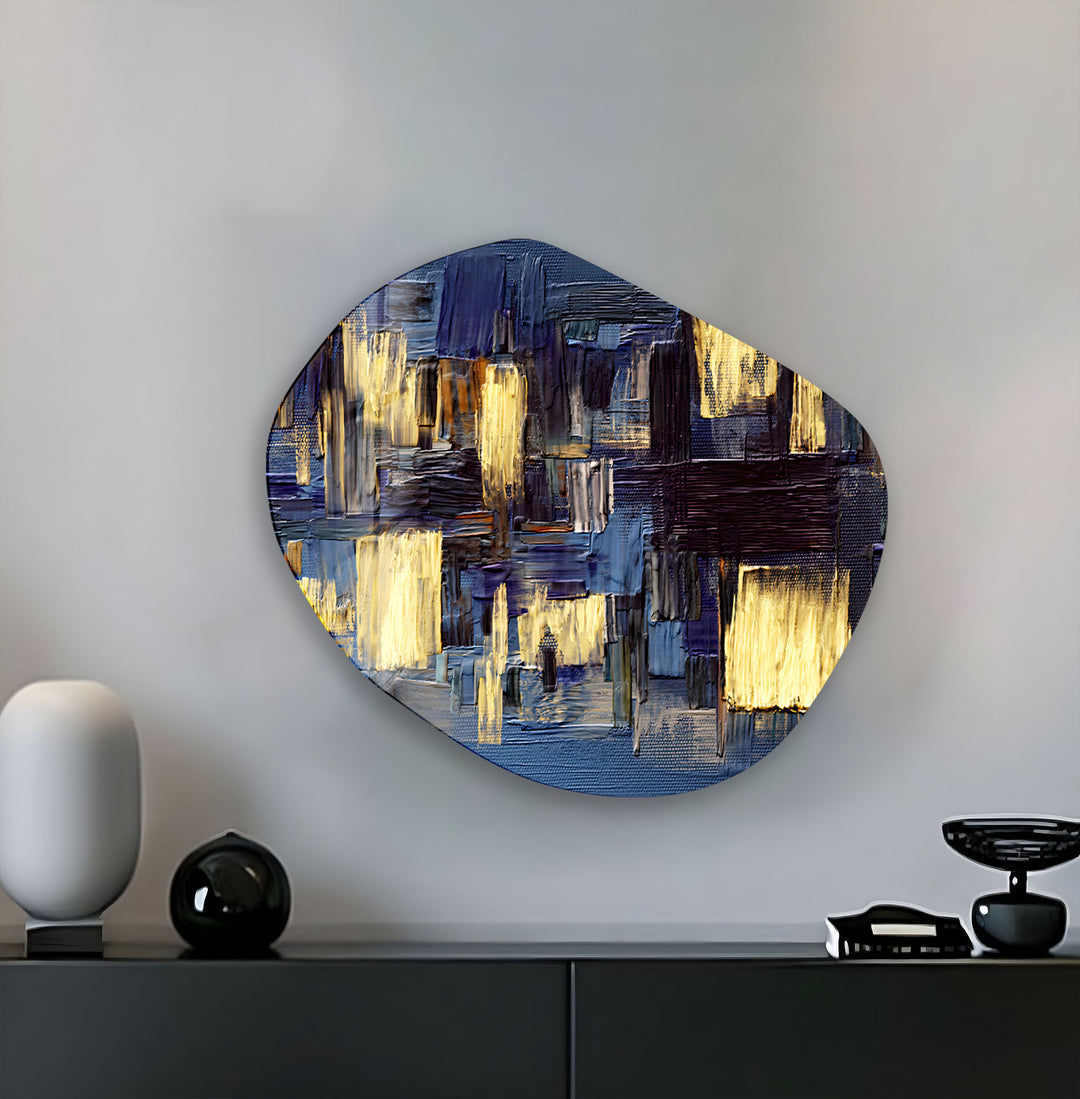 Abstract Blue & Yellow Glass Wall Art, Glass Printing Wall Art, Print photos on glass
