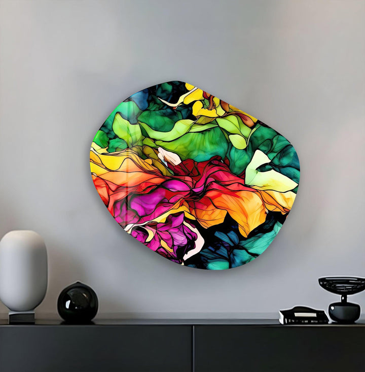 Fuchsia Watercolor Oval Glass Wall Art, glass art painting, glass art for the Wall
