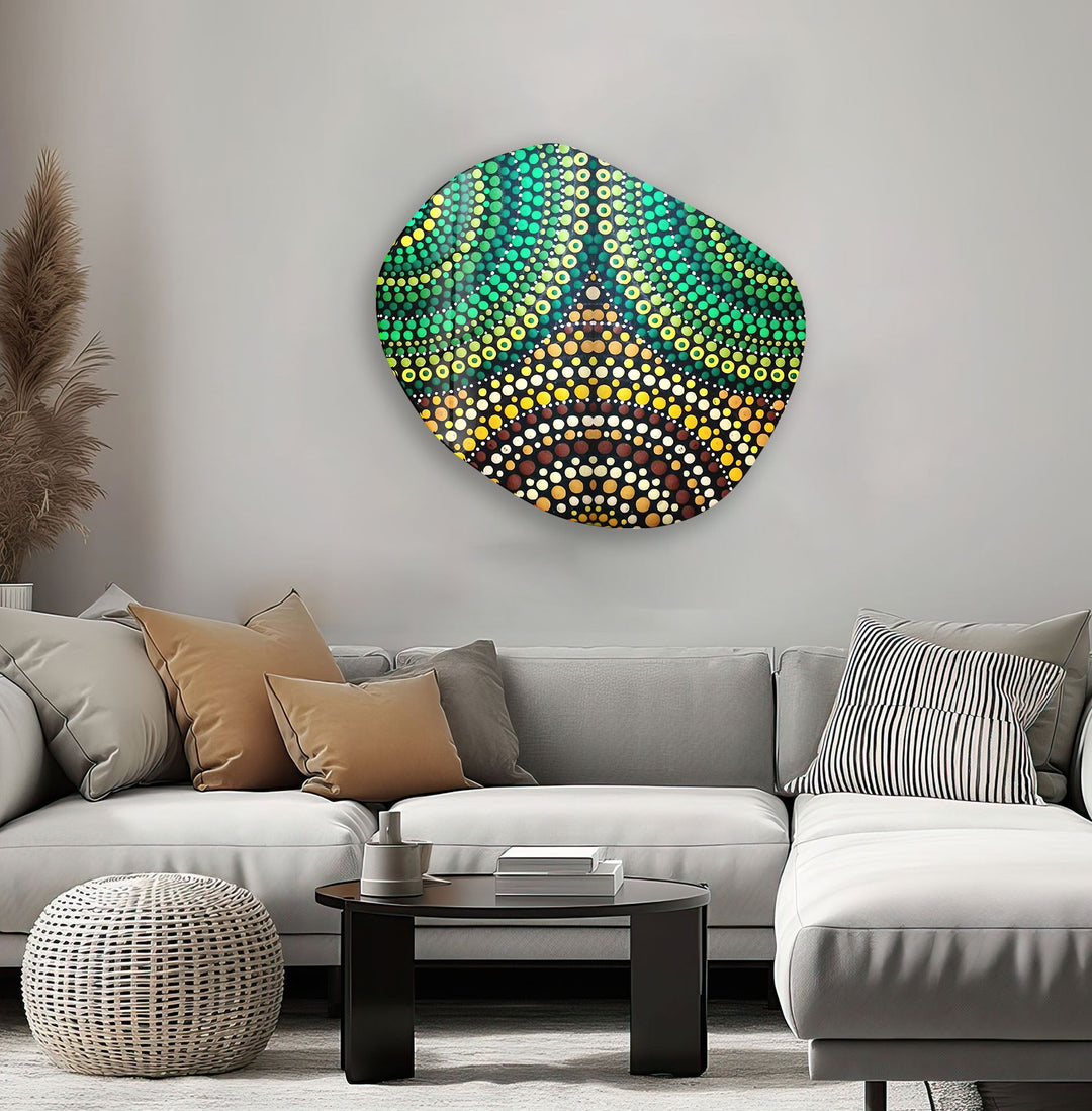 Green Mosaic Print Oval Glass Wall Art, glass image printing, glass prints from photos
