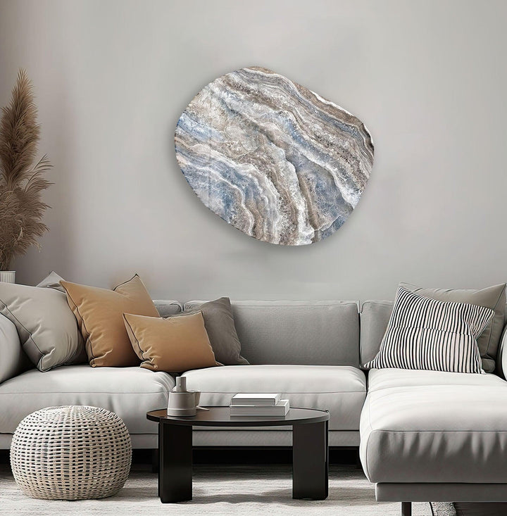 Blue & Beige Marble Oval Glass Wall Art, Glass Printing Wall Art, Print photos on glass
