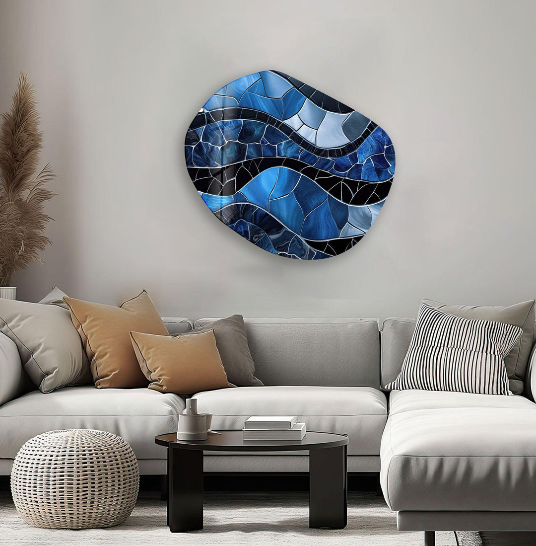 Decorative Blue Stained Glass Wall Art, Glass Printing Wall Art, Print photos on glass
