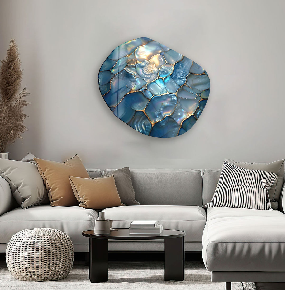 Sparkly Blue Abstract Glass Wall Art
, print picture on glass, Tempered Glass Wall Art
