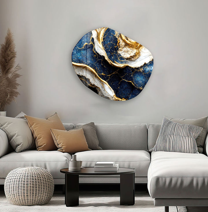 Navy Marble Decorative Glass Wall Art, glass art painting, glass art for the Wall
