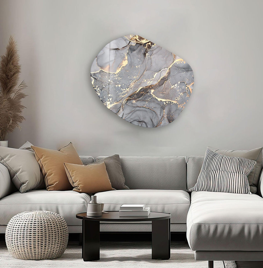 Grey Watercolor Oval Glass Wall Art, print picture on glass, Tempered Glass Wall Art
