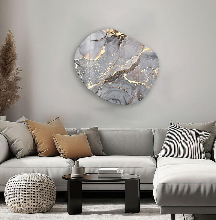 Grey Watercolor Oval Glass Wall Art, print picture on glass, Tempered Glass Wall Art
