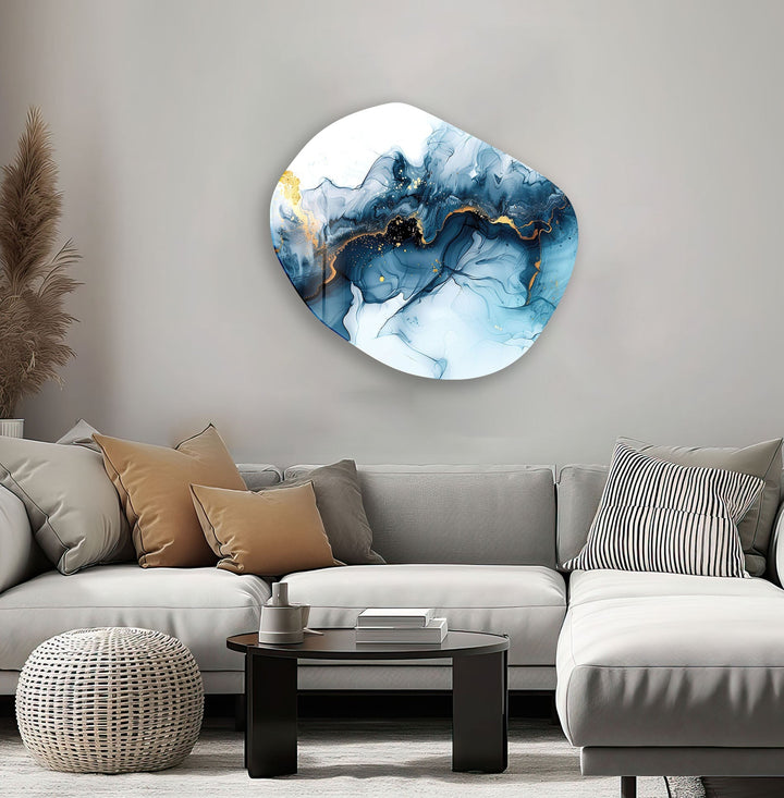 Navy Blue Alcohol Ink Glass Wall Art, large glass photo prints, glass wall photos
