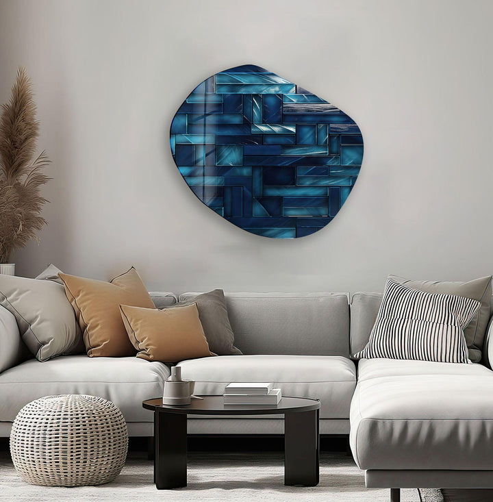 Modern Navy Blue Oval Glass Wall Art, art glass wall art, glass wall art pictures
