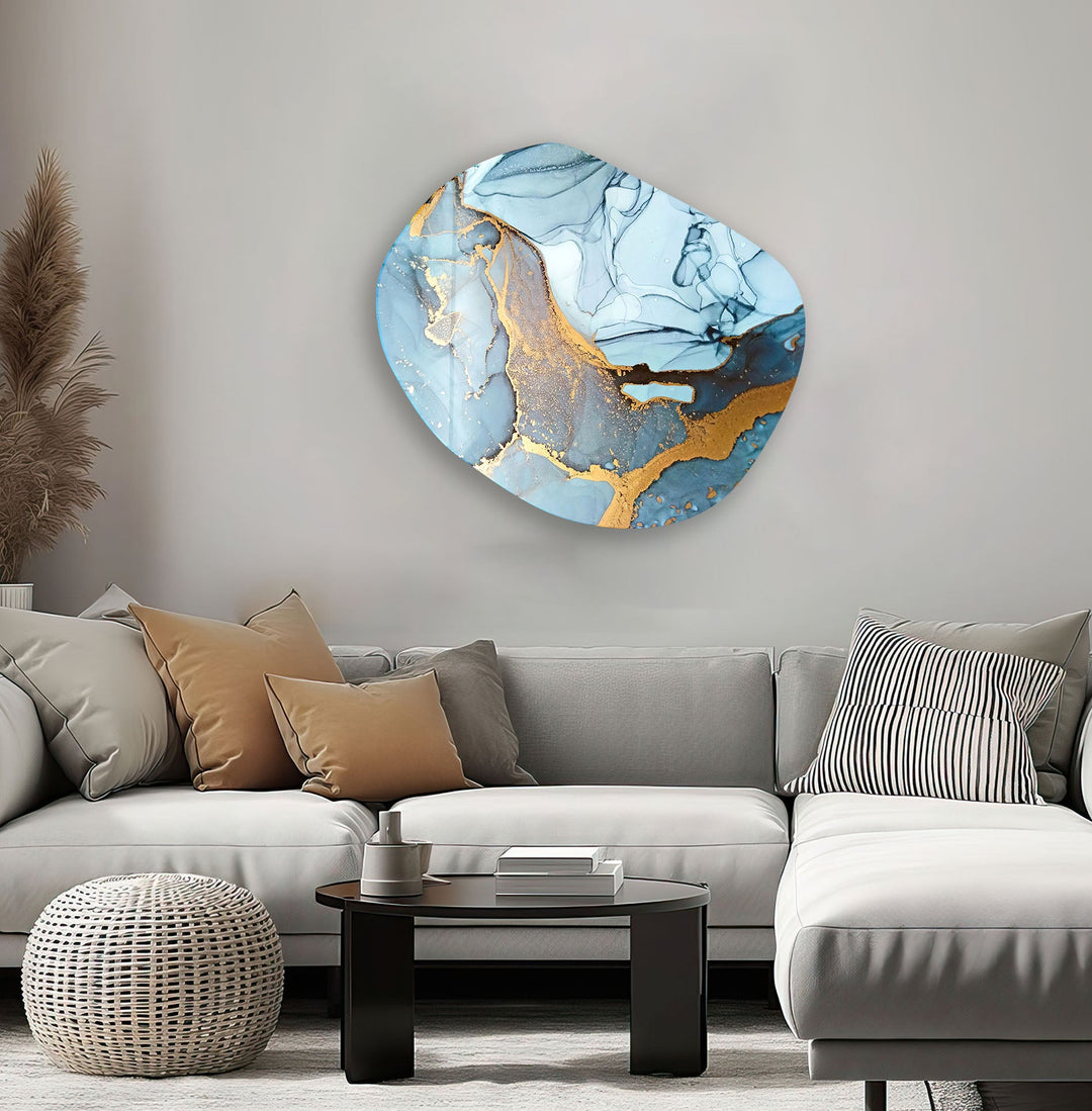 Watercolor Soft Blue Oval Glass Wall Art, print picture on glass, Tempered Glass Wall Art
