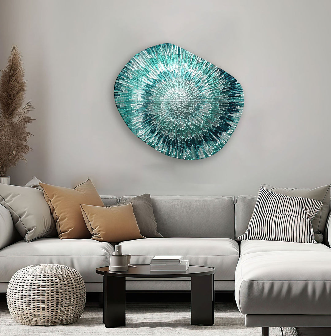 Modern Abstract Turquoise Oval Glass Wall Art, large glass photo prints, glass wall photos
