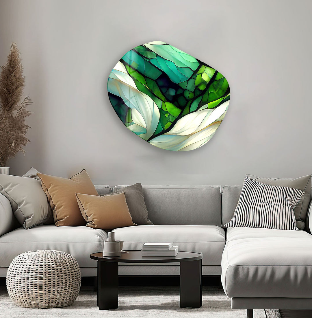 Green Stained Pattern Glass Wall Art, Glass Printing Wall Art, Print photos on glass
