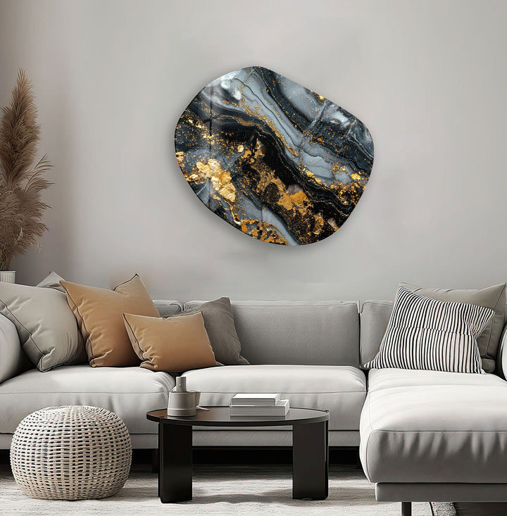 Dark Grey Marble Oval Glass Wall Art, glass art painting, glass art for the Wall
