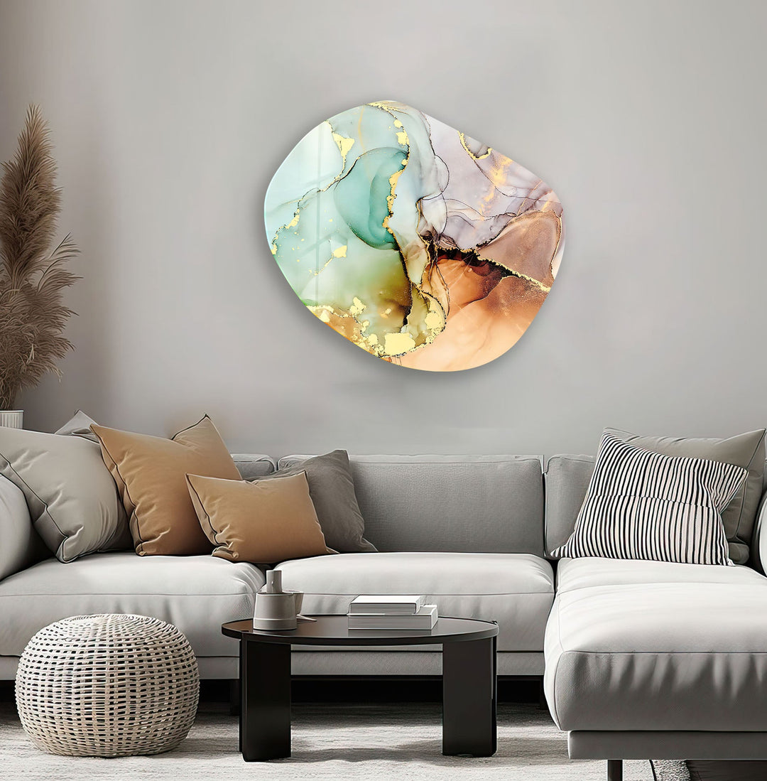 Green Alcohol Ink Oval Glass Wall Art, print on glass, glass printed photos
