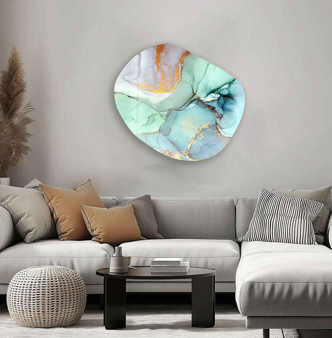 Tuquoise Asymmetrical Oval Glass Wall Art, print on glass, glass printed photos
