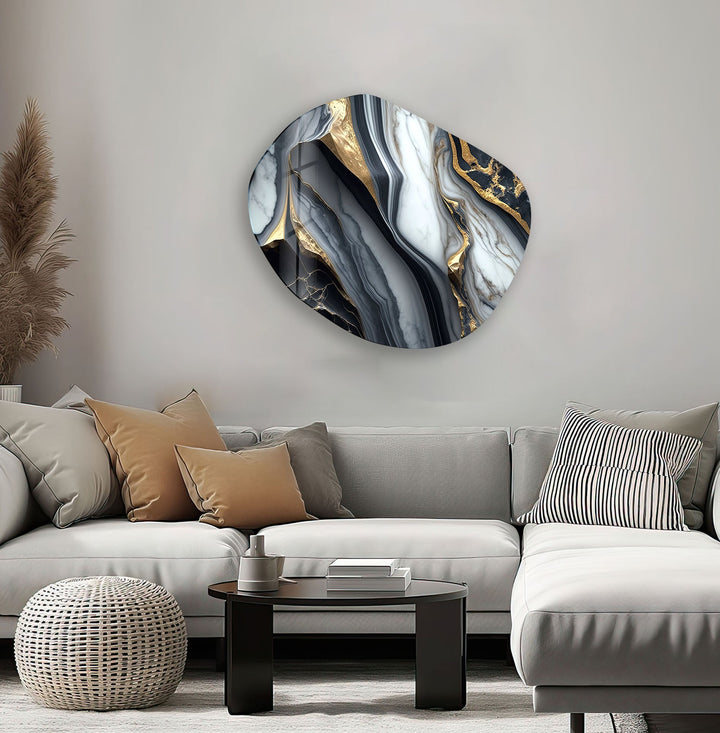 Marble Dark Grey Oval Glass Wall Art, glass art painting, glass art for the Wall
