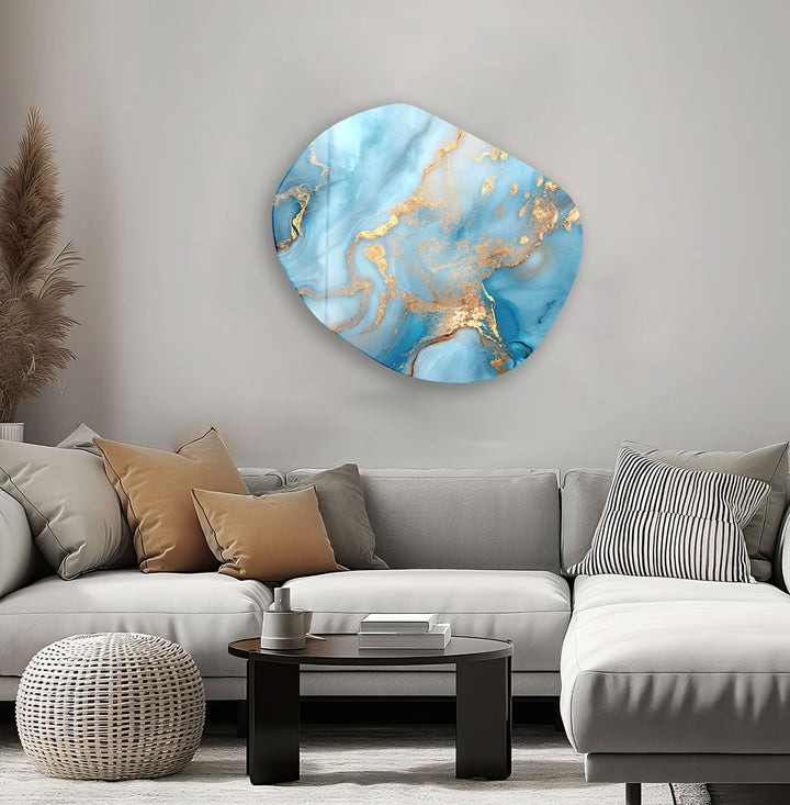 Blue Marble With Gold Sparkles Glass Wall Art, glass image printing, glass prints from photos
