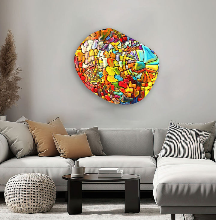 Stained Red Pattern Oval Glass Wall Art, large glass photo prints, glass wall photos
