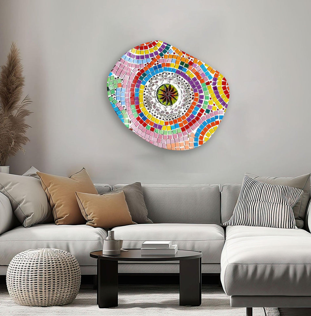 Vivid Pink Mosaic Oval Glass Wall Art, print picture on glass, Tempered Glass Wall Art

