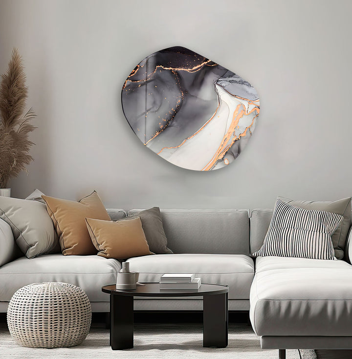 Dark Grey Alcohol Ink Oval Glass Wall Art, print picture on glass, Tempered Glass Wall Art
