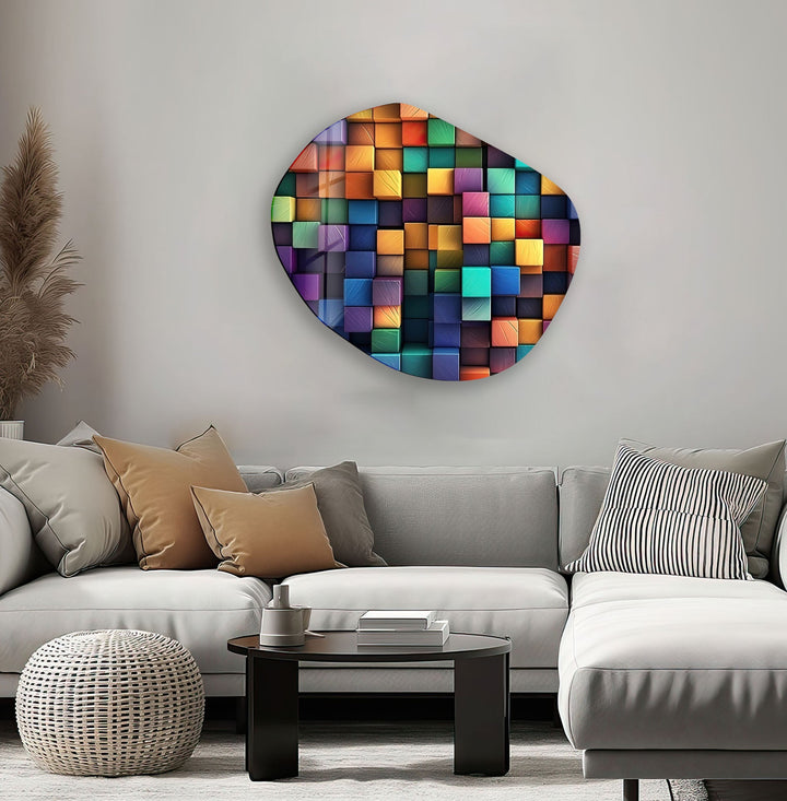 Colorful Modern Decorative Oval Glass Wall Art, large glass photo prints, glass wall photos
