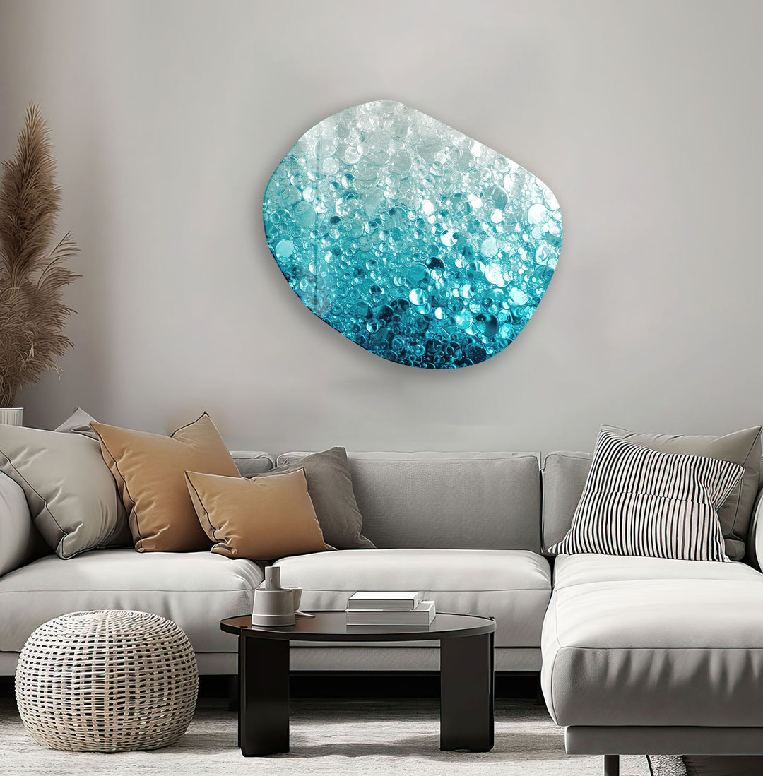 Abstarct Blue Bubbles Glass Wall Art, print picture on glass, Tempered Glass Wall Art
