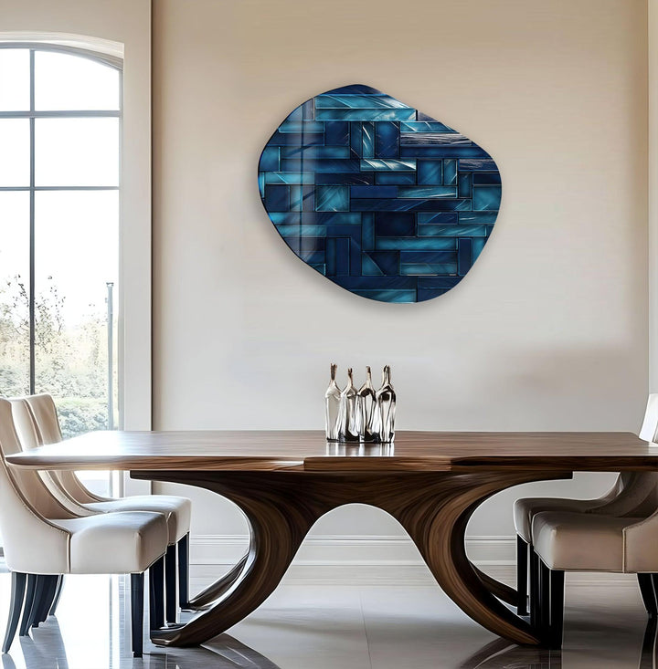 Modern Navy Blue Oval Glass Wall Art, Glass Printing Wall Art, Print photos on glass
