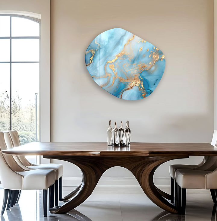 Blue Marble With Gold Sparkles Glass Wall Art, glass pictures for Wall, glass prints wall art
