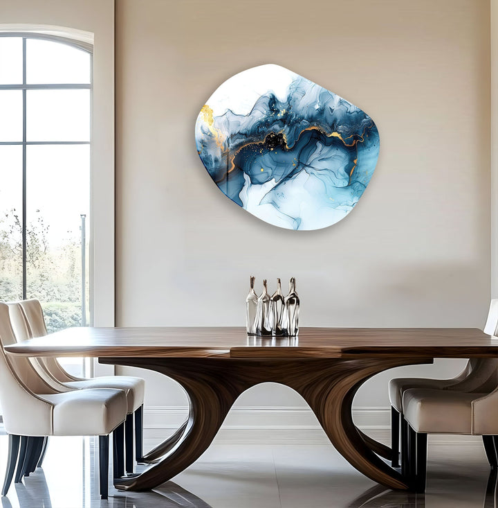 Navy Blue Alcohol Ink Glass Wall Art, print on glass, glass printed photos
