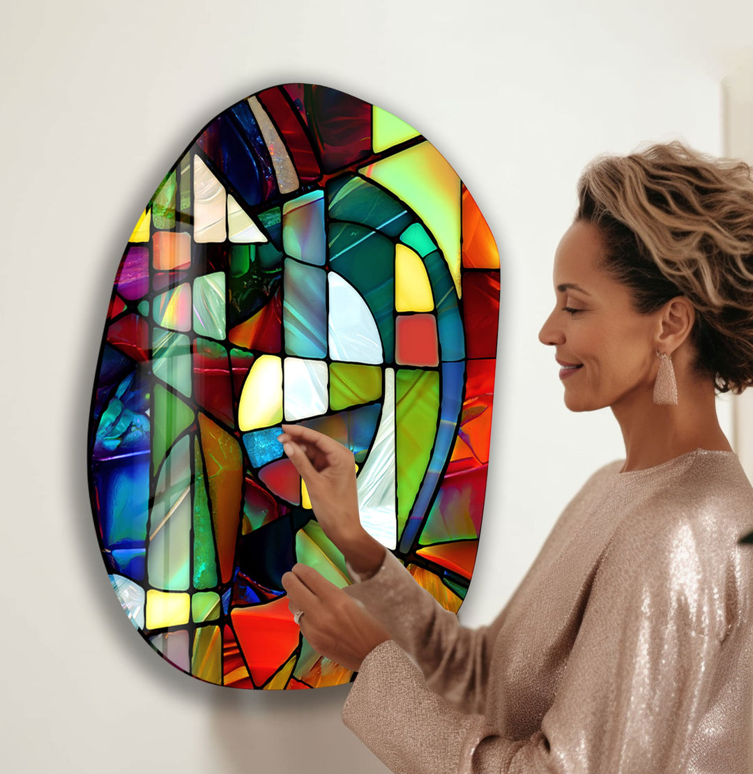 Colorful Stained Pattern Glass Wall Art, picture on glass wall art, photos printed on glass
