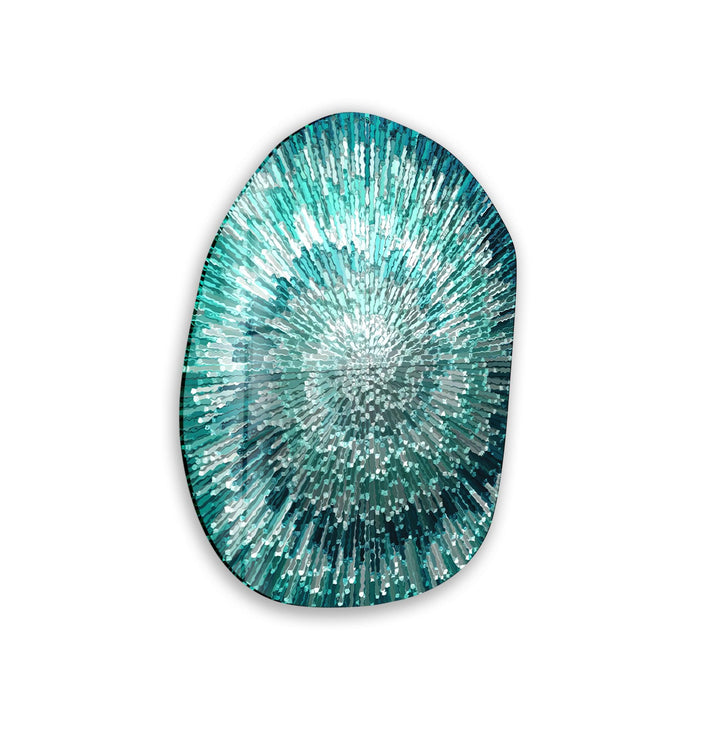 Modern Abstract Turquoise Oval Glass Wall Art, glass photo prints, glass picture prints
