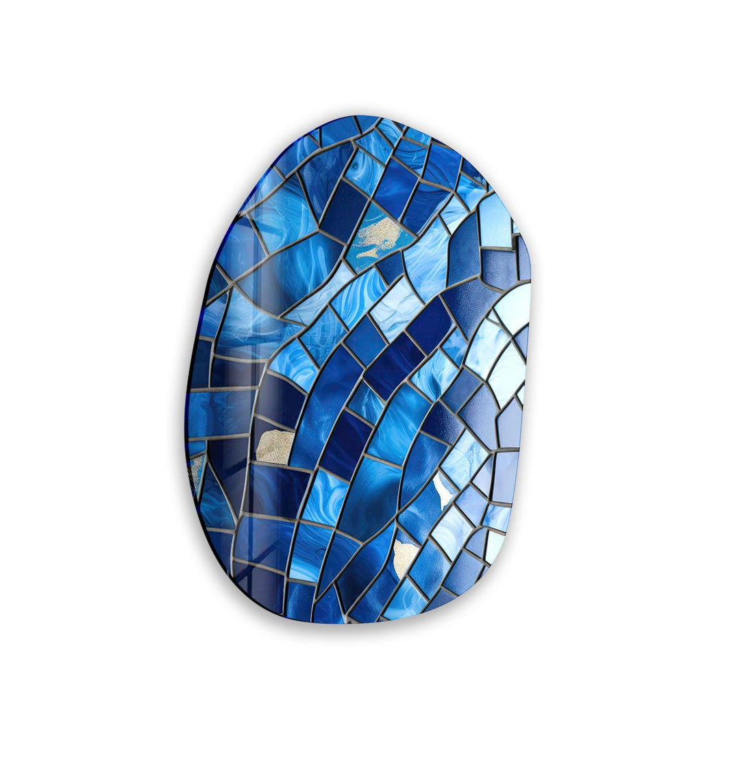 Decorative Blue Stained Oval Glass Wall Art, Glass Printing Wall Art, Print photos on glass
