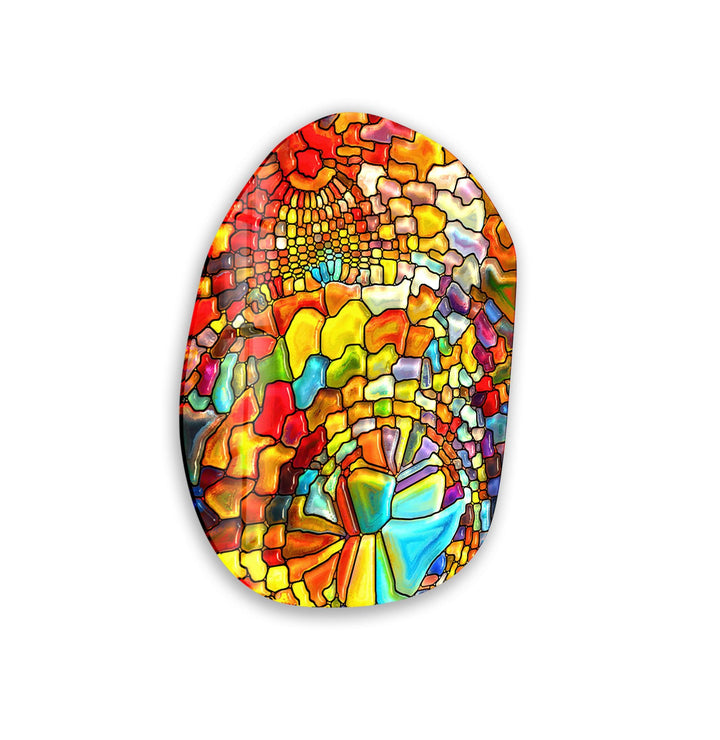 Stained Red Pattern Oval Glass Wall Art, Glass Printing Wall Art, Print photos on glass
