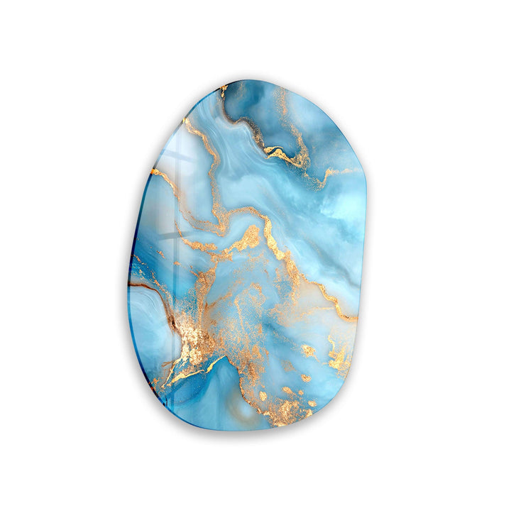 Blue Marble With Gold Sparkles Glass Wall Art, Glass Printing Wall Art, Print photos on glass
