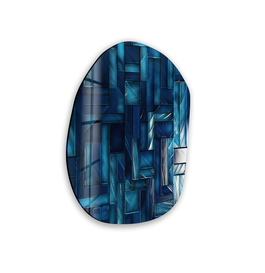 Modern Navy Blue Oval Glass Wall Art, glass image printing, glass prints from photos
