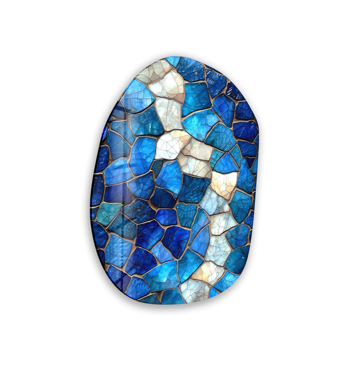 Stained Blue Pattern Oval Glass Wall Art, glass image printing, glass prints from photos
