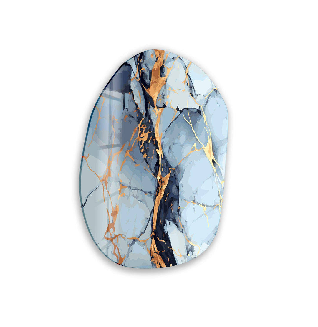 Blue & Gold Marble Oval Glass Wall Art, glass image printing, glass prints from photos
