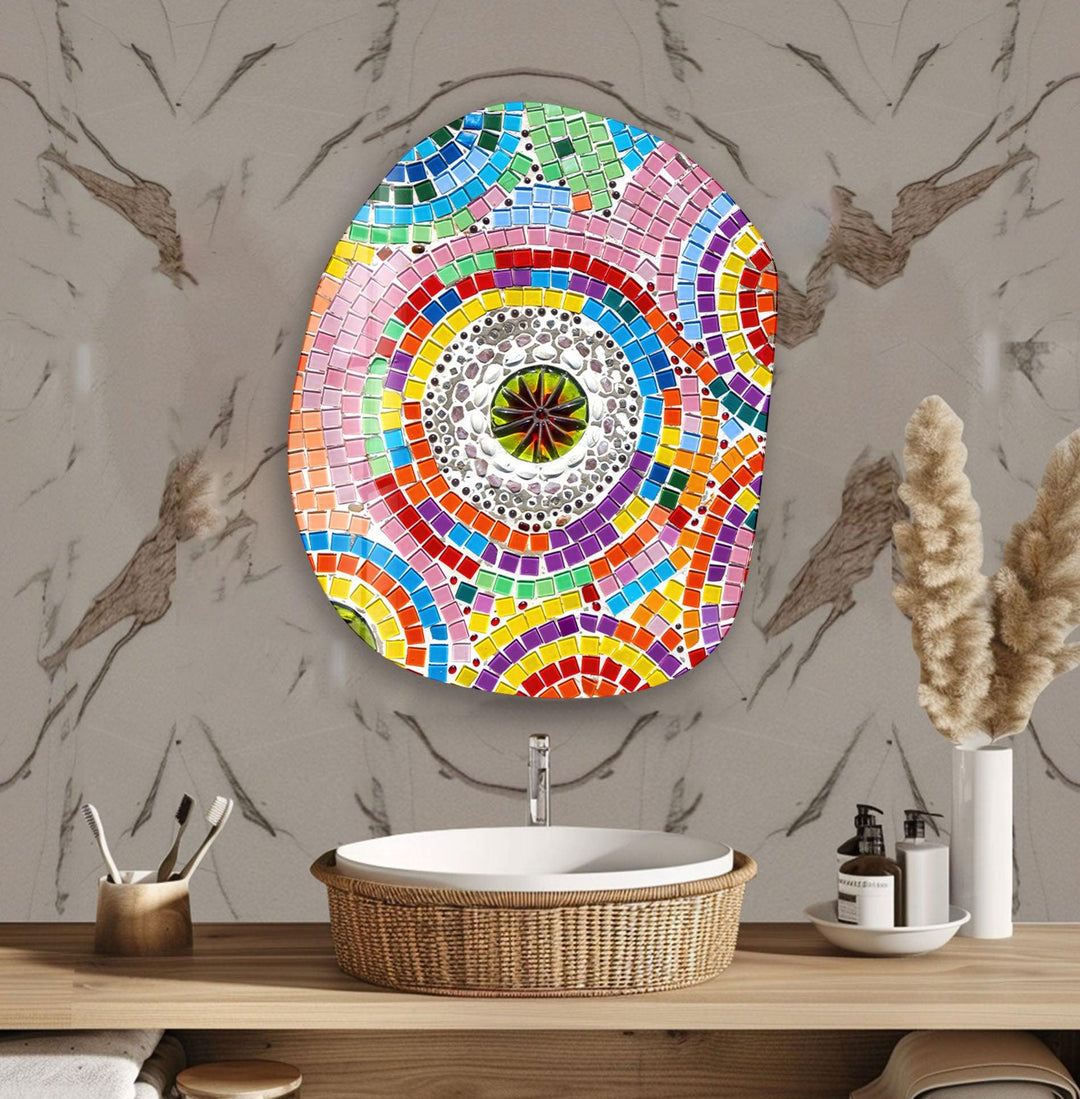 Vivid Pink Mosaic Oval Glass Wall Art, glass image printing, glass prints from photos
