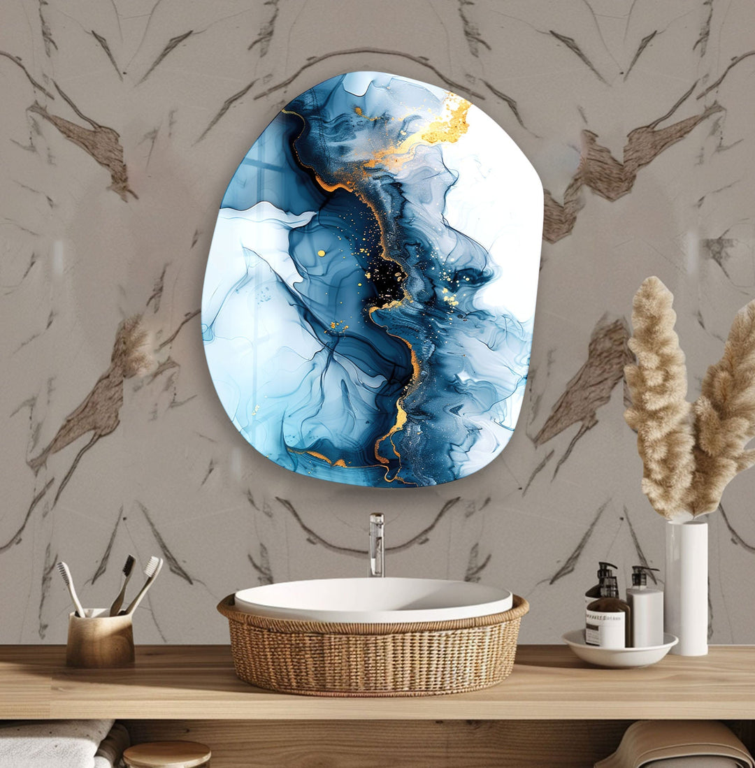 Navy Blue Alcohol Ink Glass Wall Art, glass image printing, glass prints from photos
