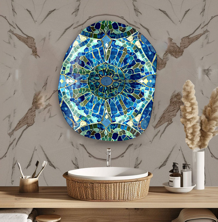 Blue Stained Printing Glass Wall Art, glass pictures for Wall, glass prints wall art
