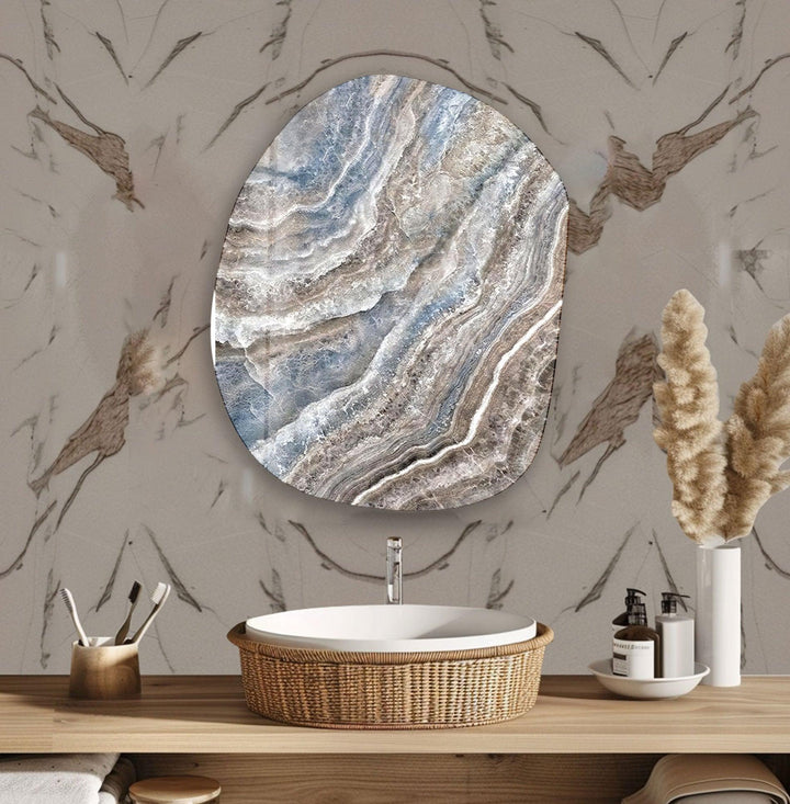 Blue & Beige Marble Oval Glass Wall Art, art glass wall art, glass wall art pictures
