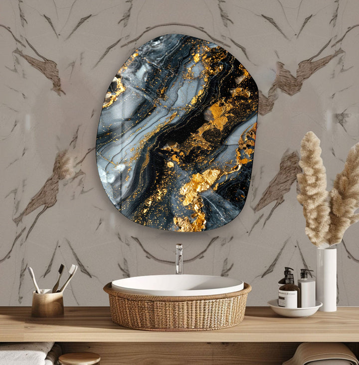 Dark Grey Marble Oval Glass Wall Art, glass image printing, glass prints from photos
