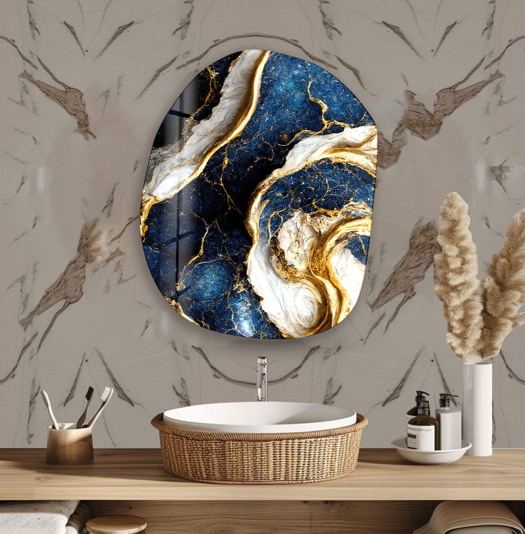 Navy Marble Decorative Glass Wall Art, glass pictures for Wall, glass prints wall art
