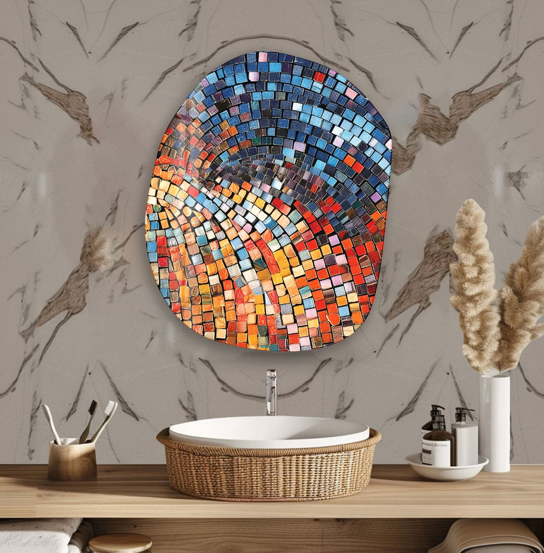 Decorative Blue Mosaic Print Glass Wall Art, glass image printing, glass prints from photos
