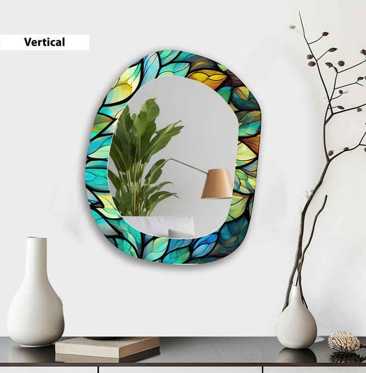 Irregular Green leaf Wall Mirror