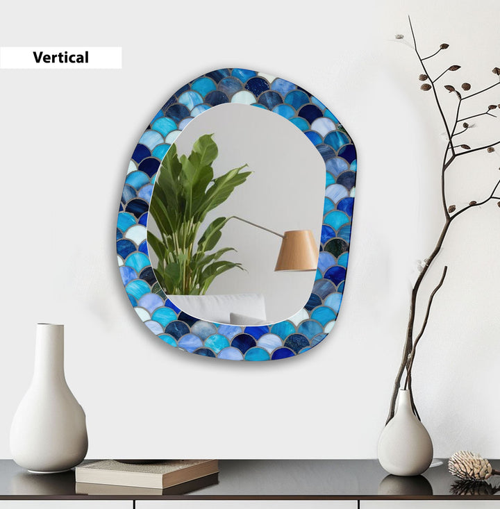 Blue Modern Irregular Shape Wall Mirror