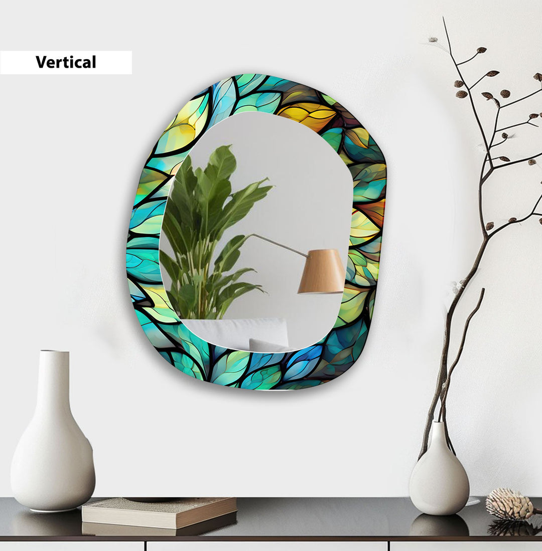 Green Irregular Leaf Wall Mirror